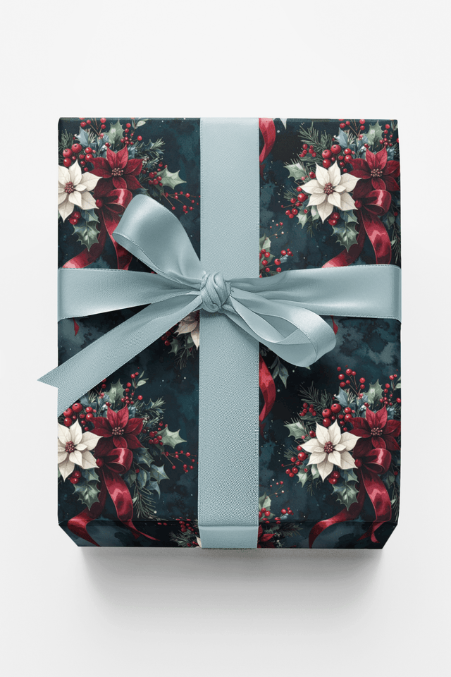 LIMITED TIME | Noir Holiday Bouquet Wrapping Paper - London Penny Gift Wrap