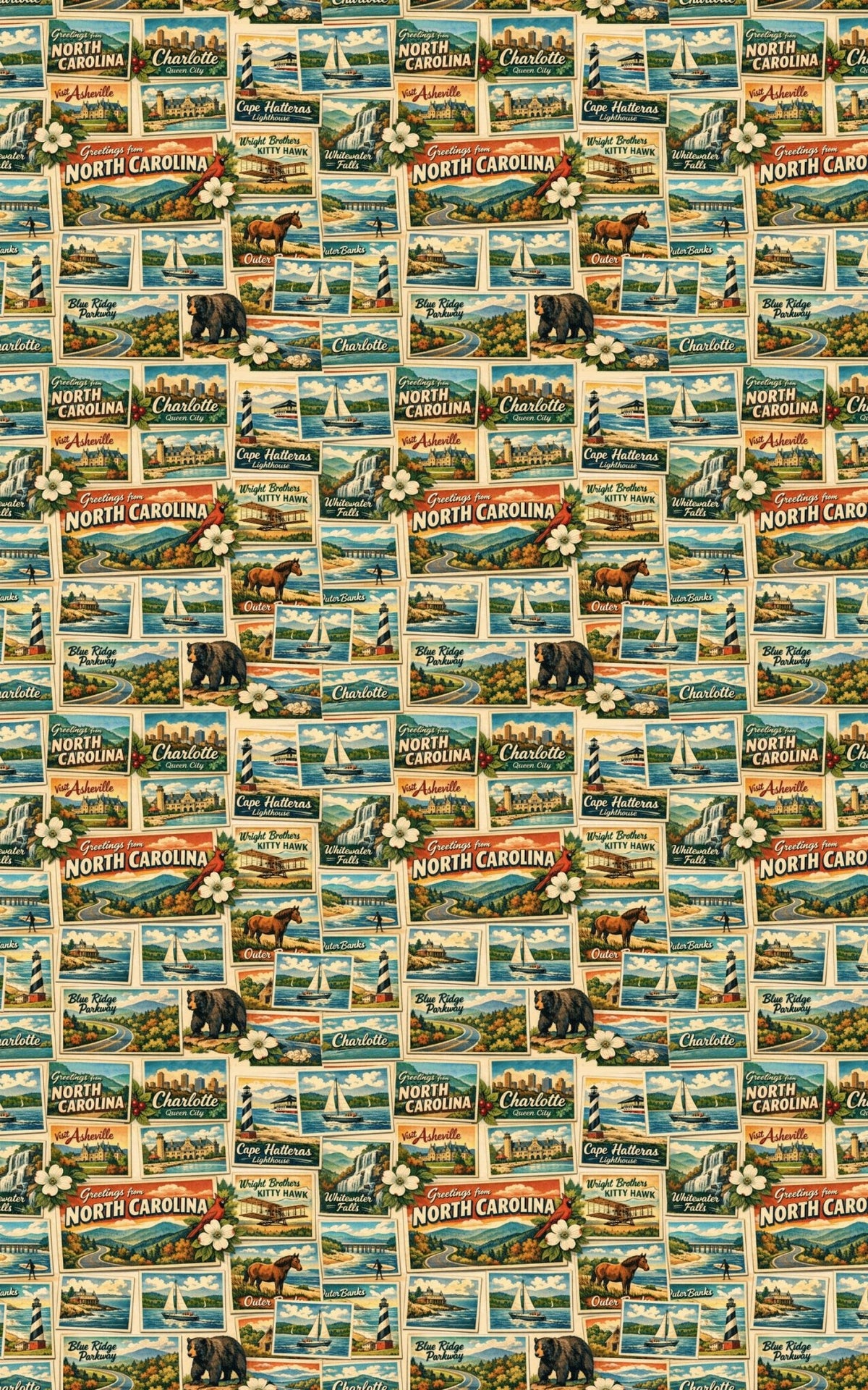 North Carolina Postcard Memories - London Penny Gift Wrap