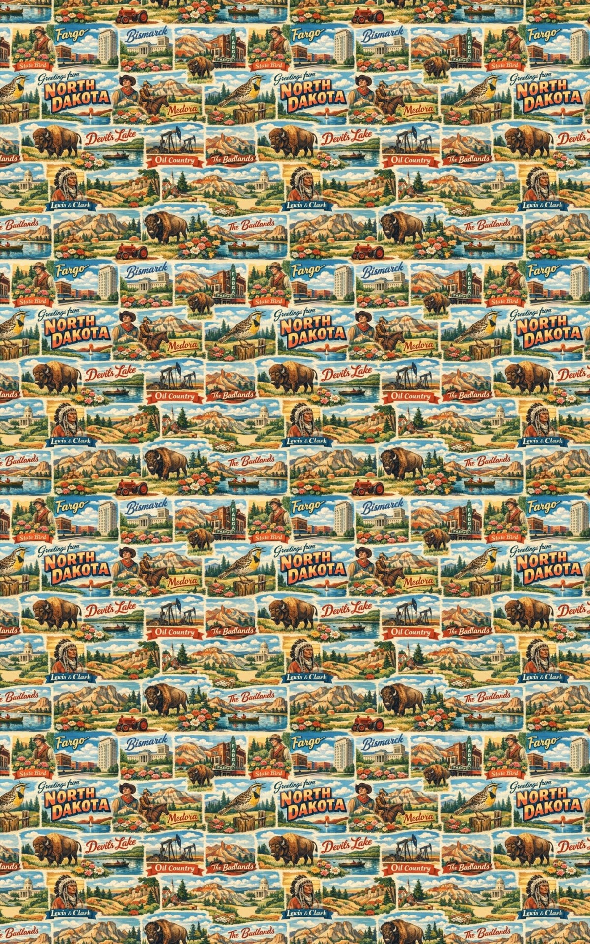 North Dakota Postcard Memories - London Penny Gift Wrap