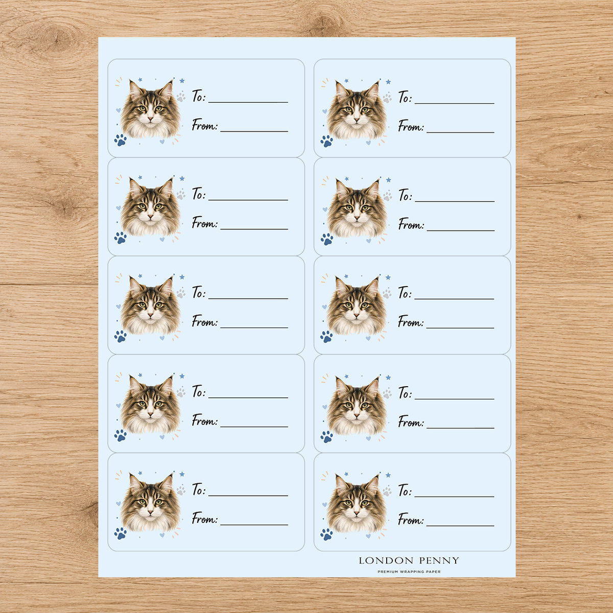 Norwegian Forest Cat Pawprint Wishes Gift Tag Sticker Sheet