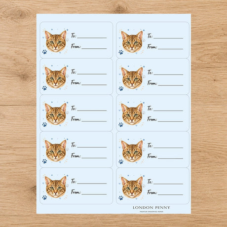 Ocicat Pawprint Wishes Gift Tag Sticker Sheet - London Penny Gift Wrap