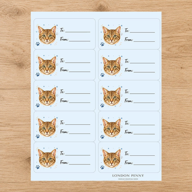 Ocicat Pawprint Wishes Gift Tag Sticker Sheet - London Penny Gift Wrap