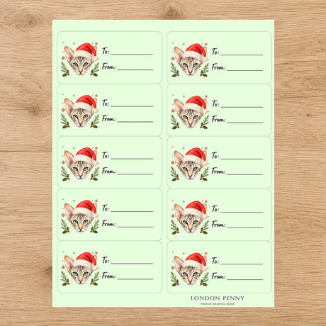Oriental Shorthair Santa Paws Gift Tag Sticker Sheet - London Penny Gift Wrap