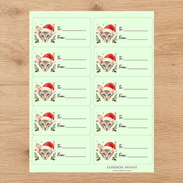 Oriental Shorthair Santa Paws Gift Tag Sticker Sheet - London Penny Gift Wrap
