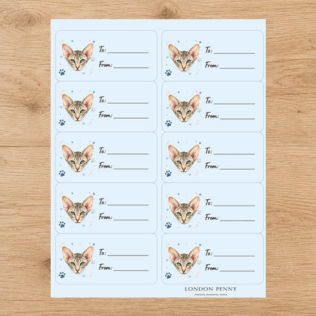 Oriental Shorthair Pawprint Wishes Gift Tag Sticker Sheet - London Penny Gift Wrap