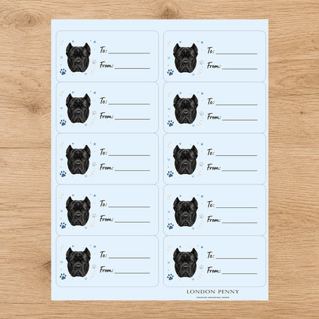 Cane Corso Pawprint Wishes Gift Tag Sticker Sheet - London Penny Gift Wrap