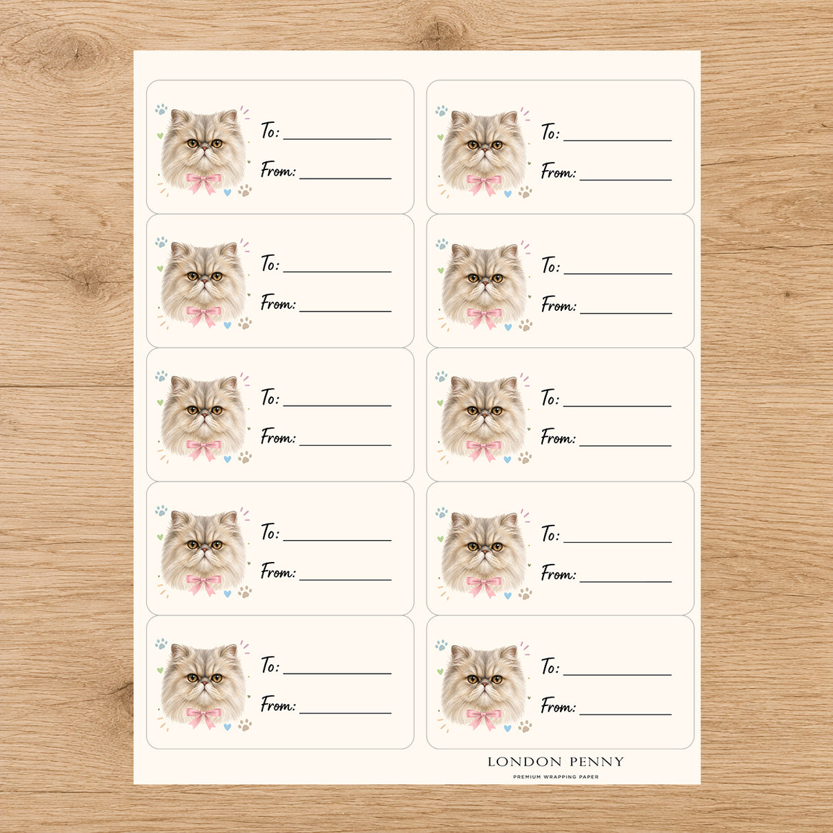Persian Purrfectly Yours Gift Tag Sticker Sheet