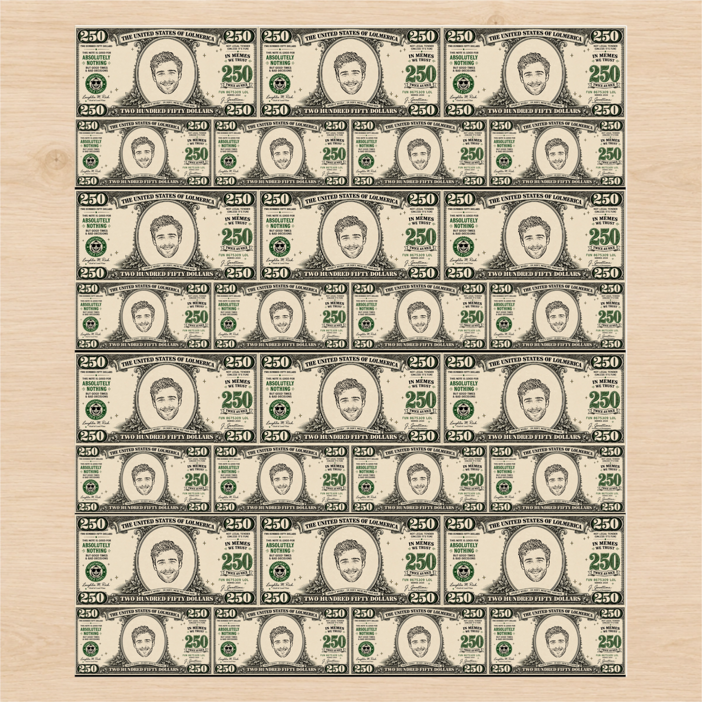 Personalized $250 Bill 6FT Wrapping Paper