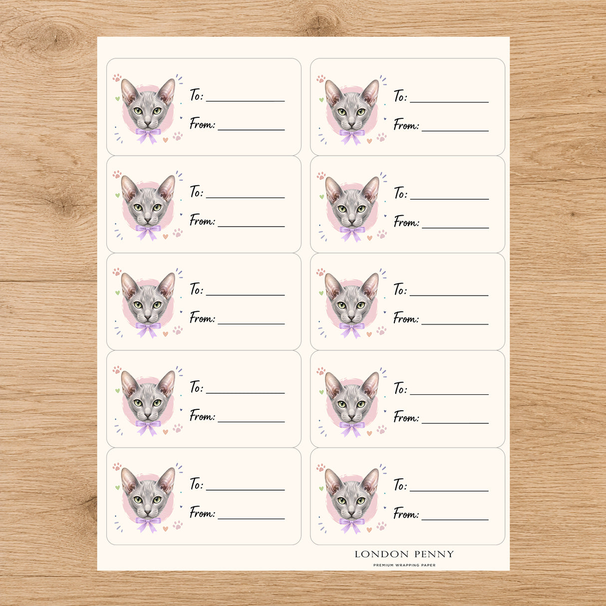Peterbald Purrfectly Yours Gift Tag Sticker Sheet