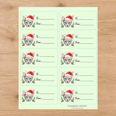 Peterbald Santa Paws Gift Tag Sticker Sheet - London Penny Gift Wrap