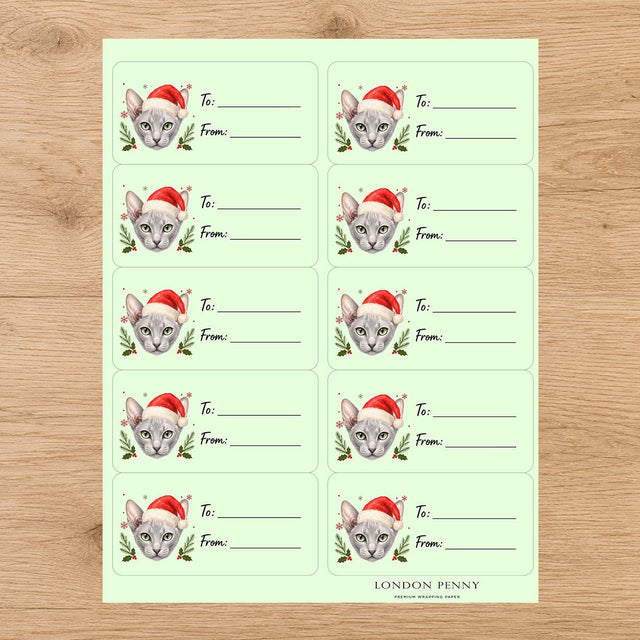 Peterbald Santa Paws Gift Tag Sticker Sheet - London Penny Gift Wrap