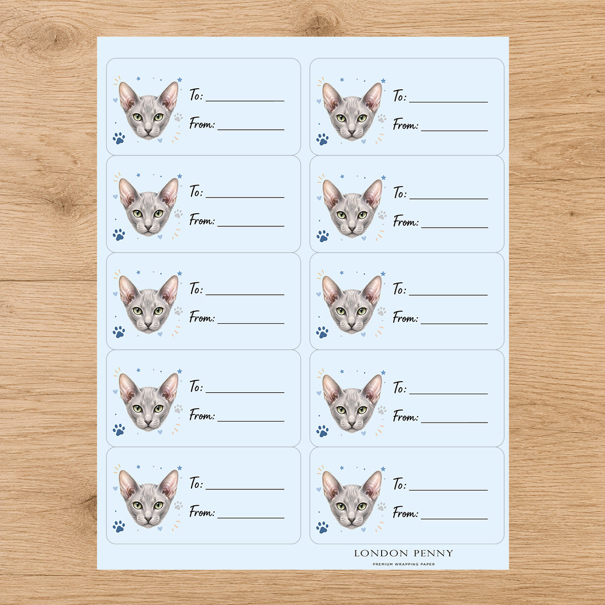 Peterbald Pawprint Wishes Gift Tag Sticker Sheet