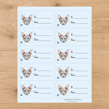 Peterbald Pawprint Wishes Gift Tag Sticker Sheet - London Penny Gift Wrap