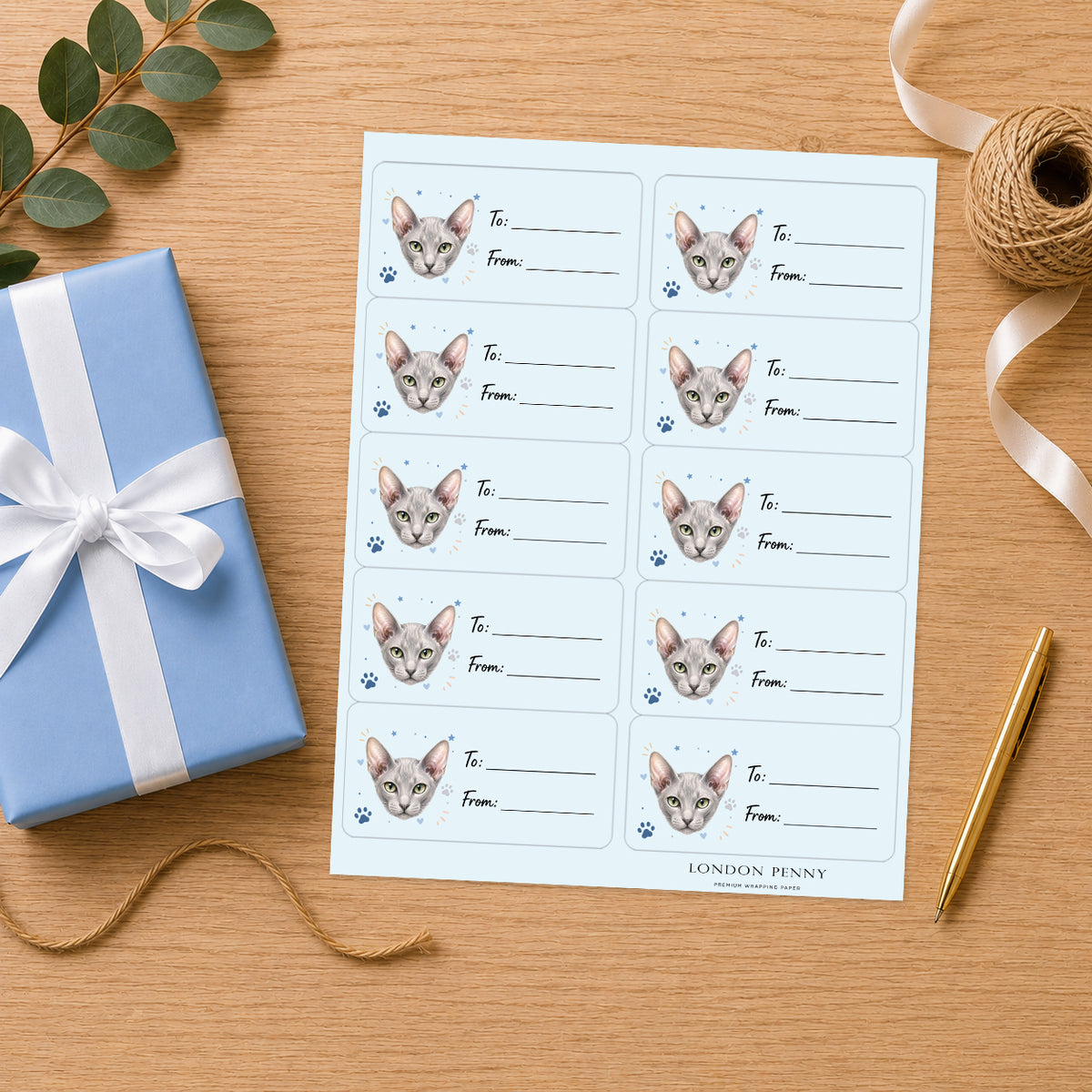 Peterbald Pawprint Wishes Gift Tag Sticker Sheet