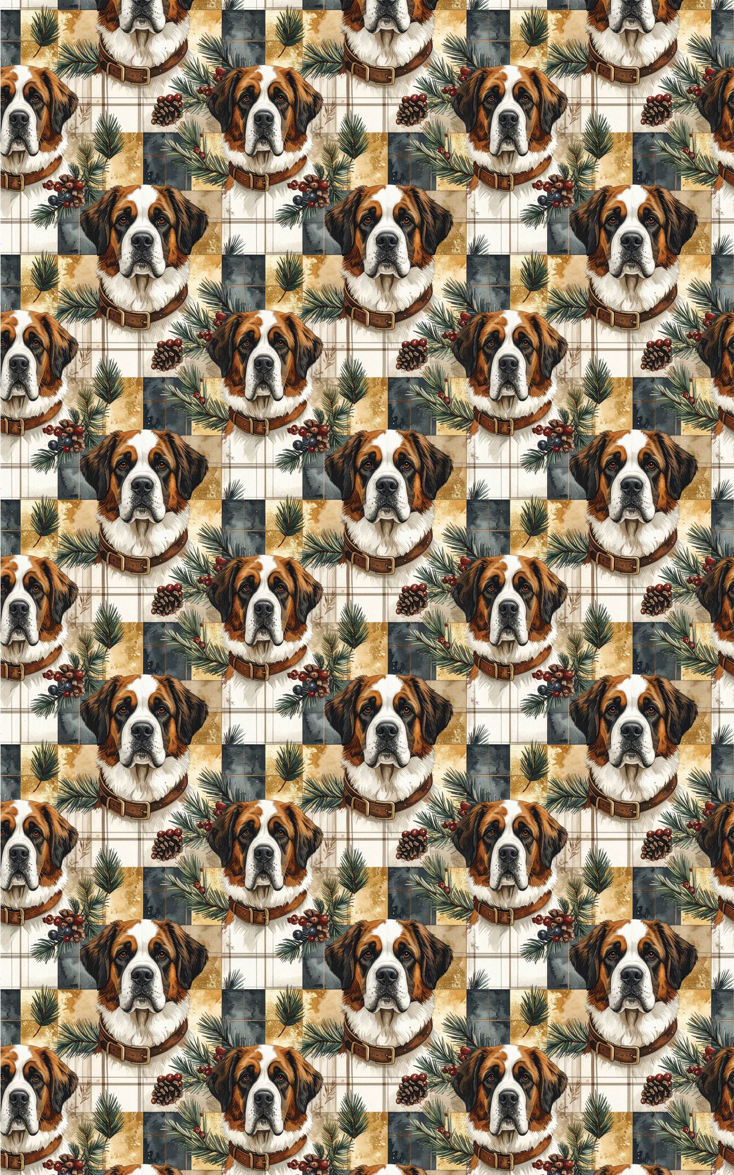 Rustic Plaid Retreat (St. Bernard) Wrapping Paper