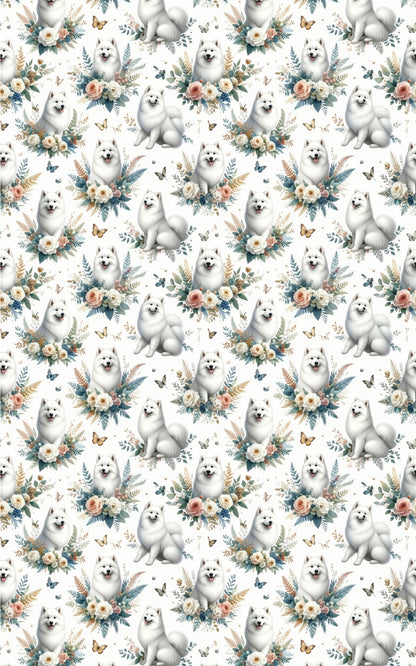 Luxury Botanical Samoyeds Wrapping Paper - London Penny Gift Wrap