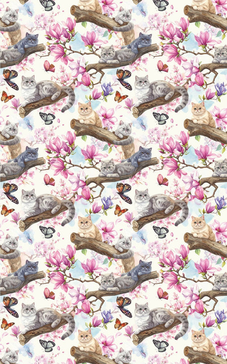 Spring Blossom Cats (Exotic Shorthair) Wrapping Paper - London Penny Gift Wrap