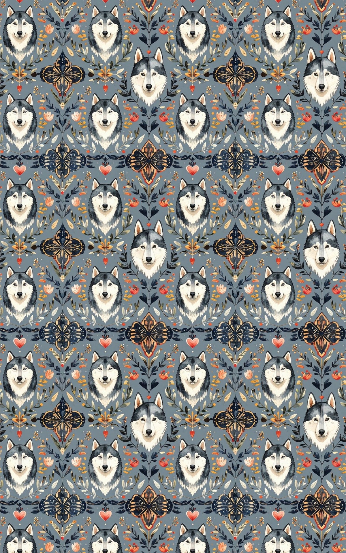 Scandinavian Husky Folk Art (Alaskan Husky) Wrapping Paper - London Penny Gift Wrap