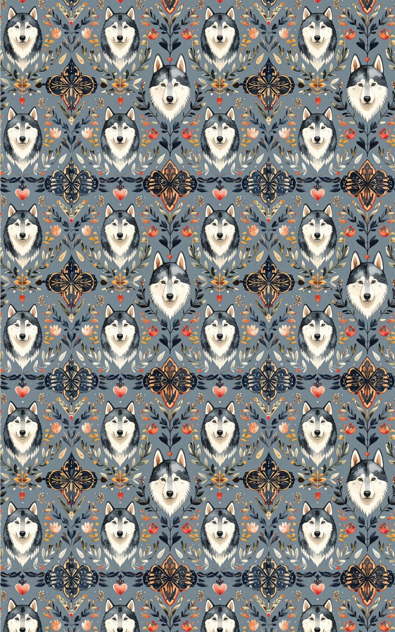 Scandinavian Husky Folk Art (Alaskan Husky) Wrapping Paper - London Penny Gift Wrap