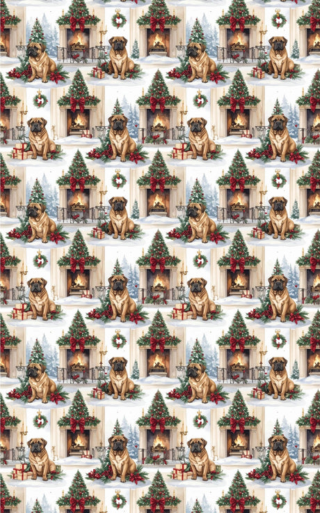 English Mastiff Christmas Manor Wrapping Paper - London Penny Gift Wrap
