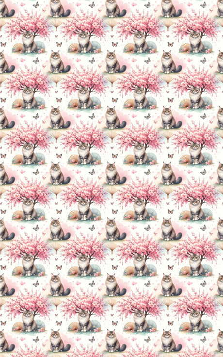 Spring Cherry Blossom Festival (Maine Coon) Wrapping Paper - London Penny Gift Wrap