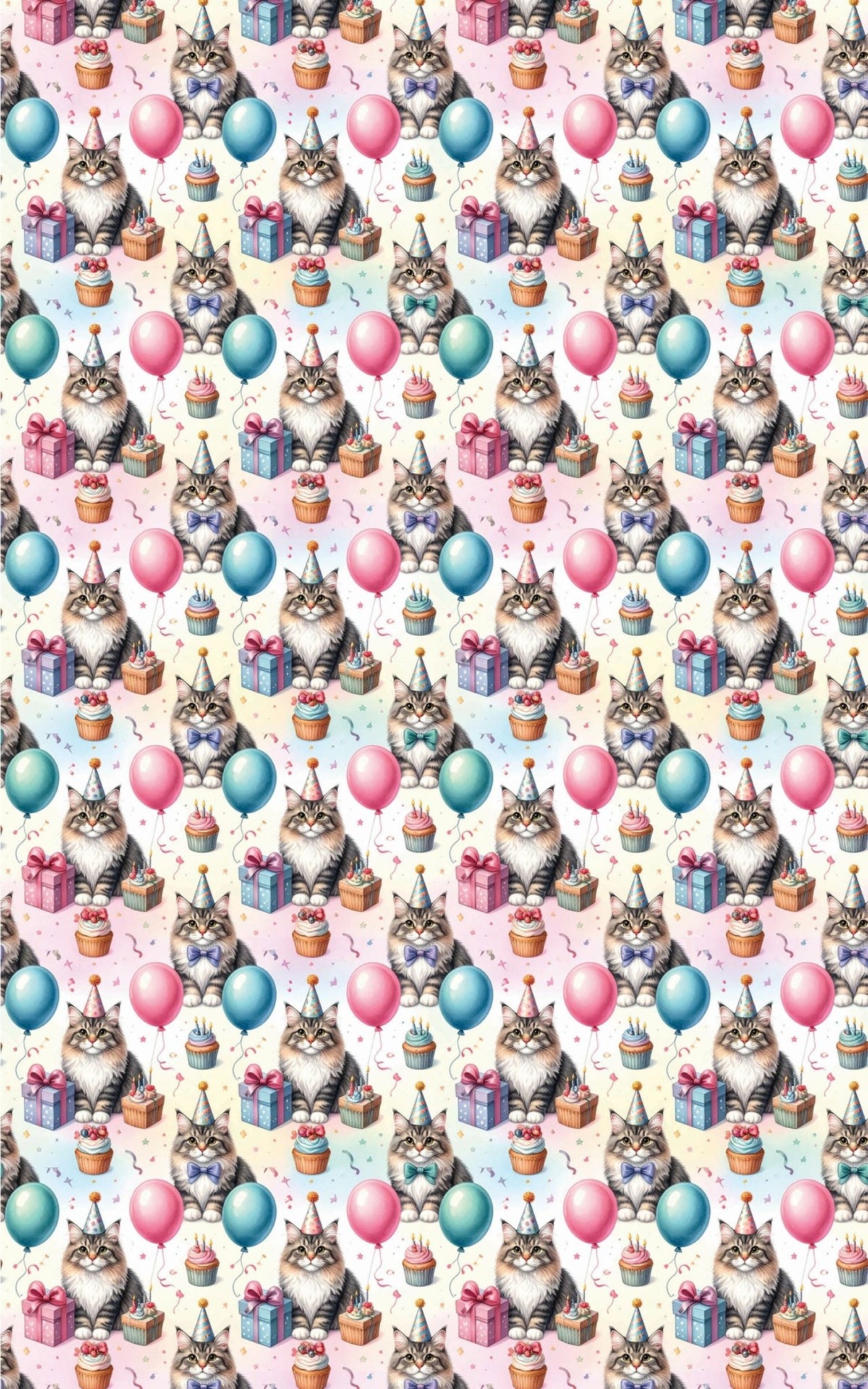 Birthday Party Cats (Maine Coon) Wrapping Paper - London Penny Gift Wrap