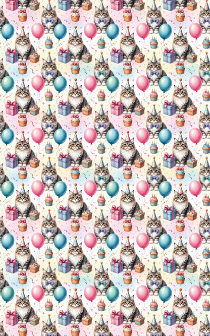 Birthday Party Cats (Maine Coon) Wrapping Paper