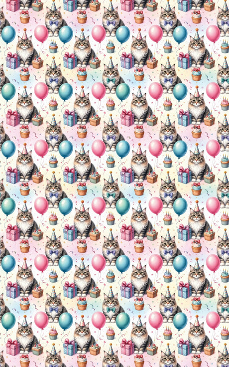 Birthday Party Cats (Maine Coon) Wrapping Paper - London Penny Gift Wrap