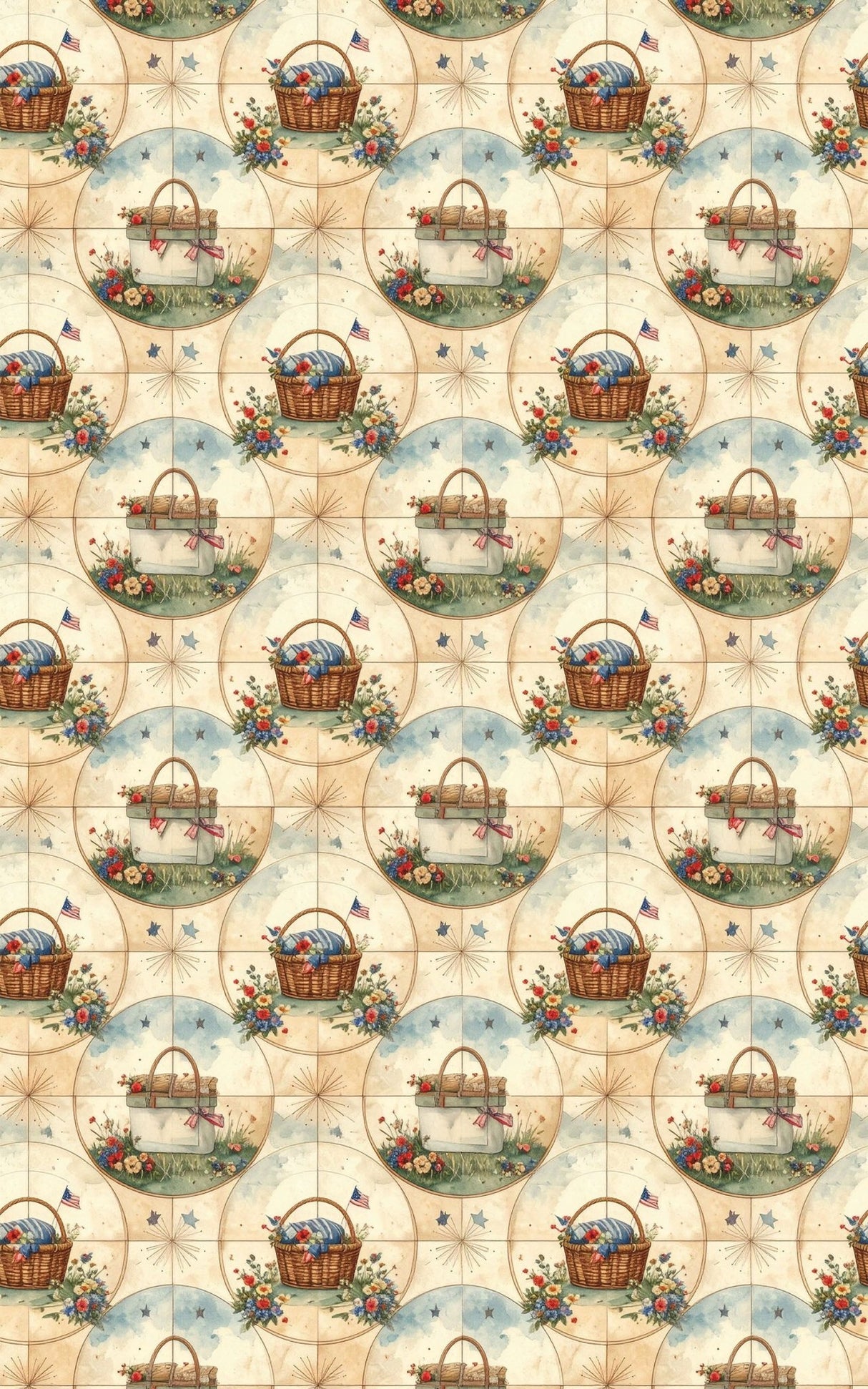 Star-Spangled Picnic Medallions Wrapping Paper - London Penny Gift Wrap