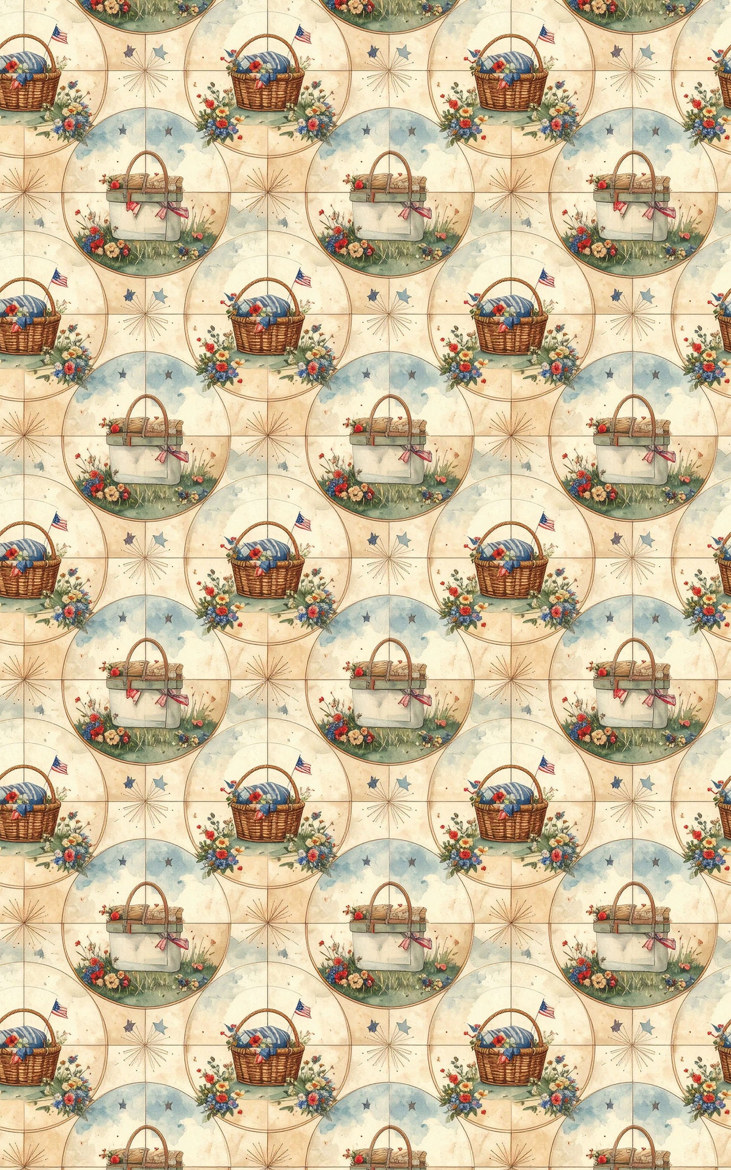 Star-Spangled Picnic Medallions Wrapping Paper