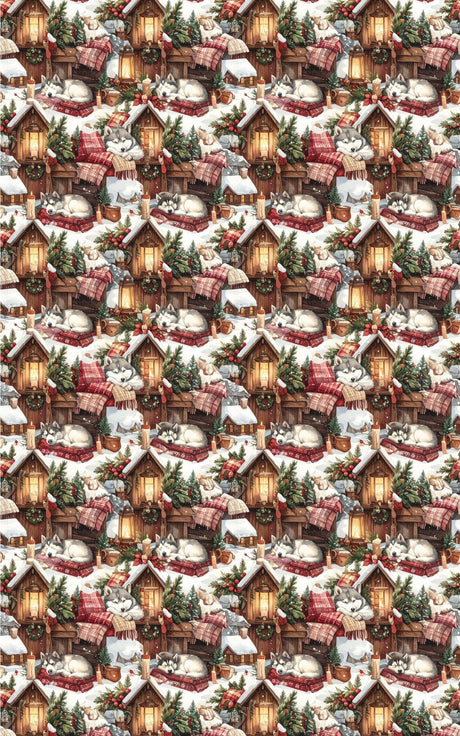 Cozy Cabin Christmas (Alaskan Husky) Wrapping Paper - London Penny Gift Wrap