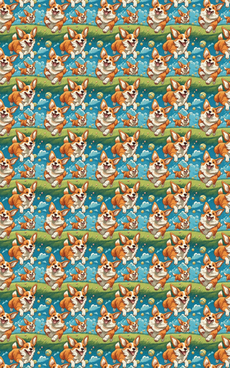 Bounce & Bounding Corgis - London Penny Gift Wrap