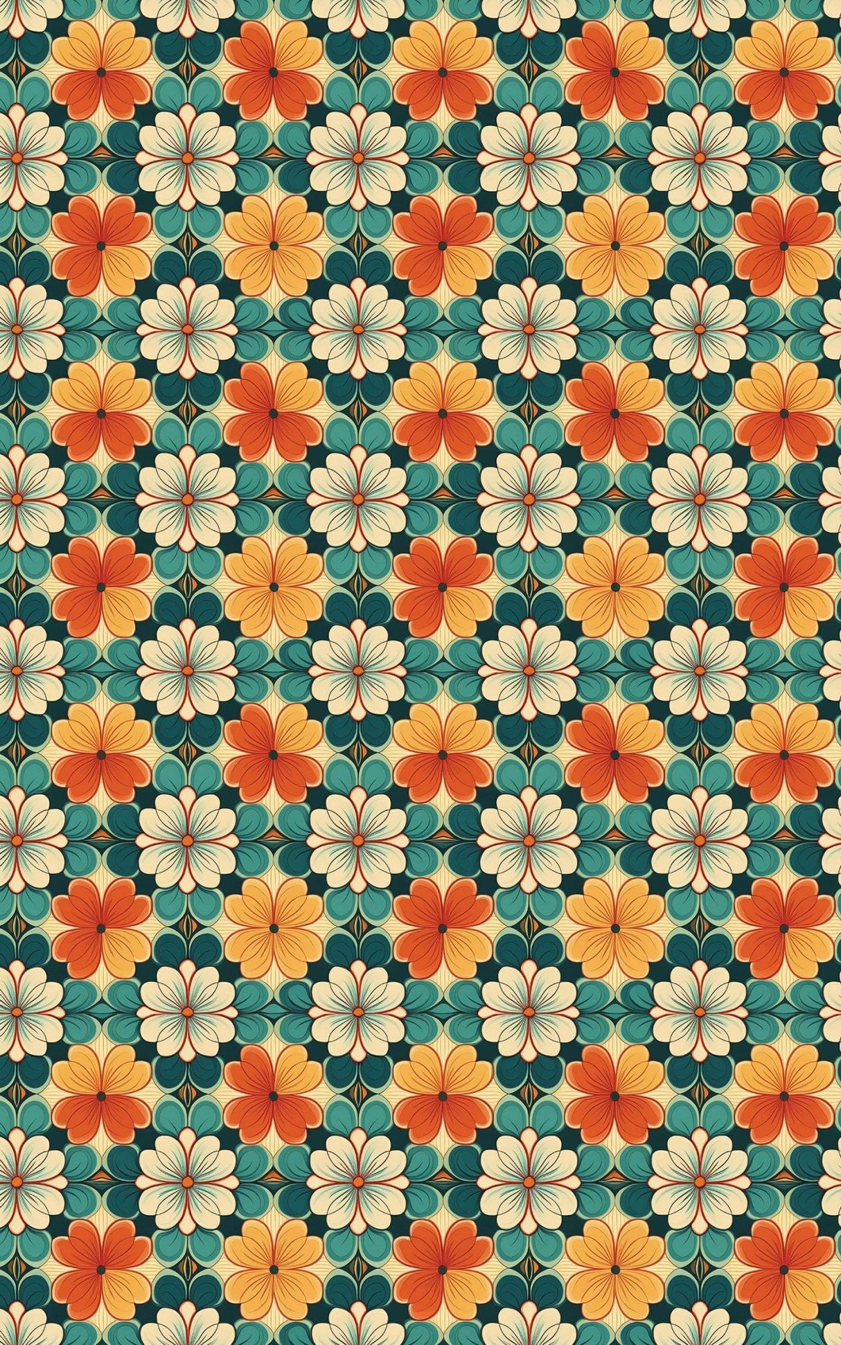 Retro Floral Grid - London Penny Gift Wrap
