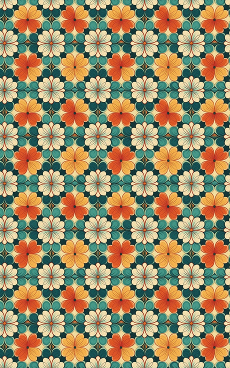 Retro Floral Grid - London Penny Gift Wrap