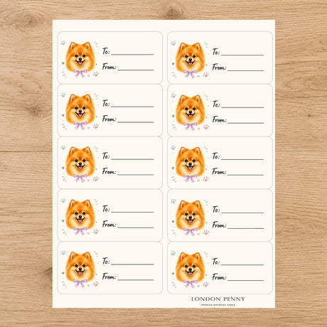 Pomeranian Paws & Bows Gift Tag Sticker Sheet - London Penny Gift Wrap