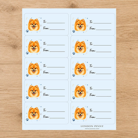 Pomeranian Pawprint Wishes Gift Tag Sticker Sheet - London Penny Gift Wrap