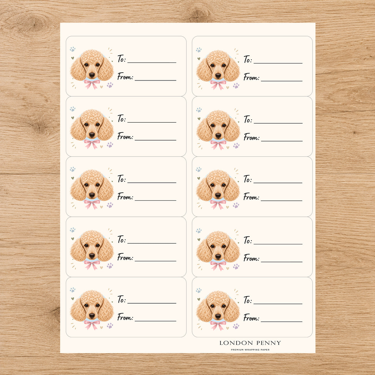 Poodle Paws & Bows Gift Tag Sticker Sheet