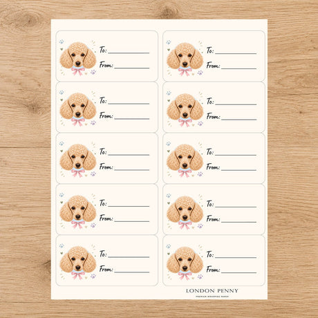 Poodle Paws & Bows Gift Tag Sticker Sheet - London Penny Gift Wrap