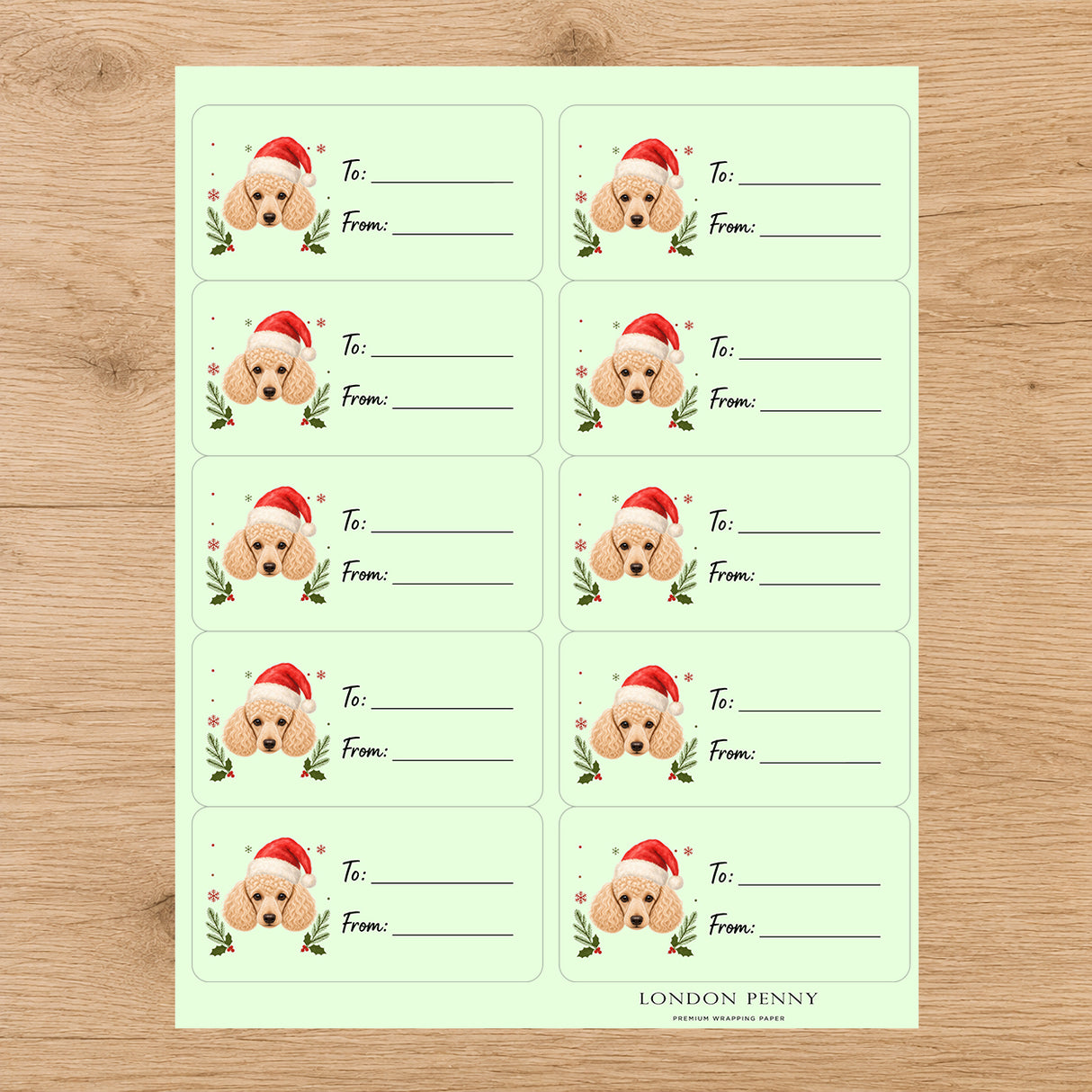 Poodle Santa Paws Gift Tag Sticker Sheet