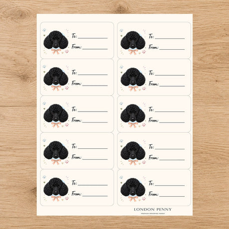 Poodle Paws & Bows Gift Tag Sticker Sheet - London Penny Gift Wrap