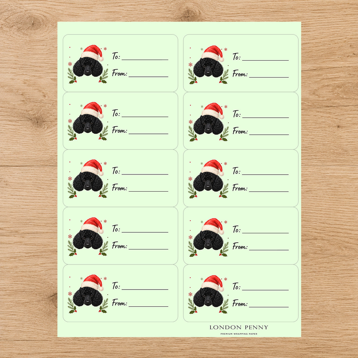 Poodle Santa Paws Gift Tag Sticker Sheet
