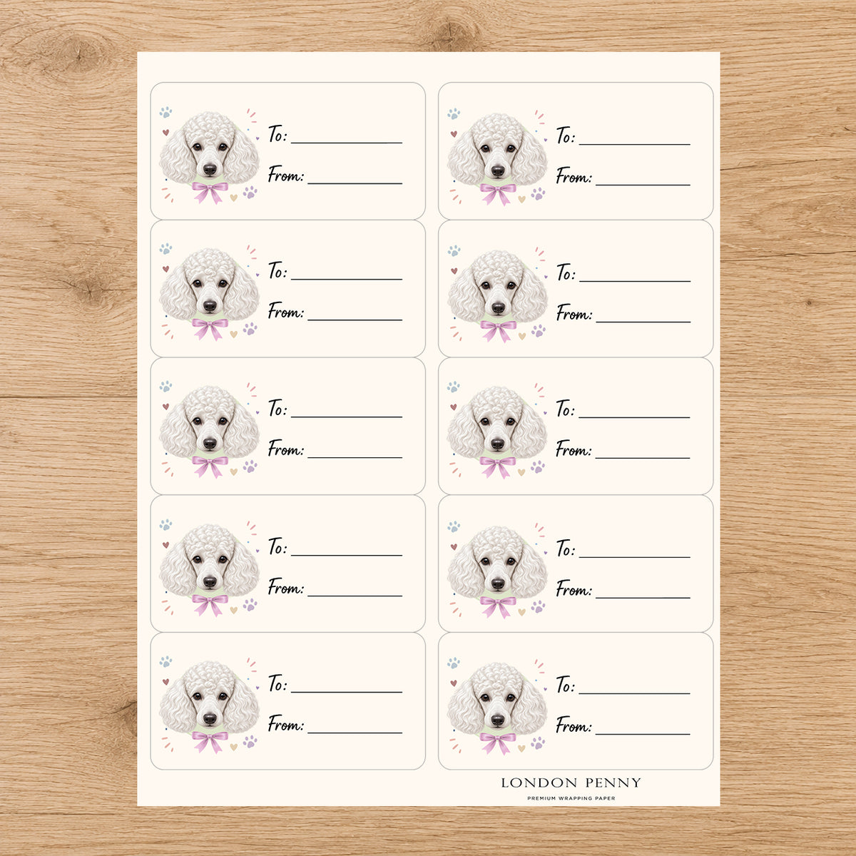 Poodle Paws & Bows Gift Tag Sticker Sheet