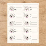 Poodle Paws & Bows Gift Tag Sticker Sheet