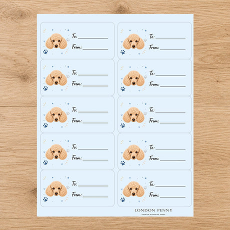 Poodle Pawprint Wishes Gift Tag Sticker Sheet - London Penny Gift Wrap