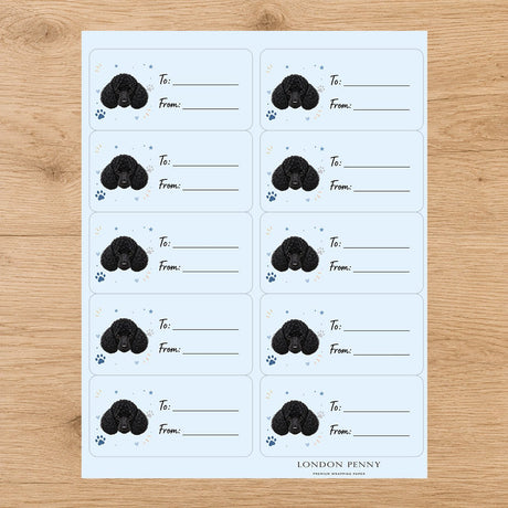 Poodle Pawprint Wishes Gift Tag Sticker Sheet - London Penny Gift Wrap