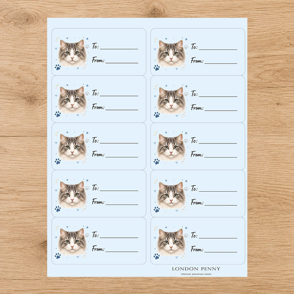 Ragamuffin Pawprint Wished Gift Tag Sticker Sheet - London Penny Gift Wrap