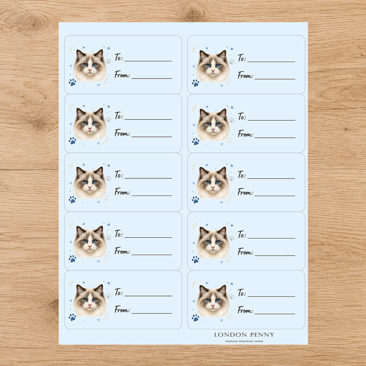 Ragdoll Pawprint Wishes Gift Tag Sticker Sheet