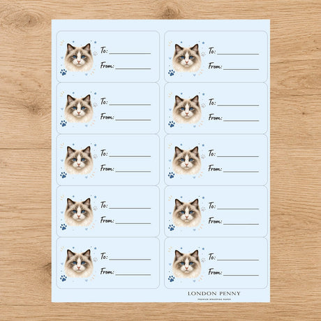 Ragdoll Pawprint Wishes Gift Tag Sticker Sheet - London Penny Gift Wrap