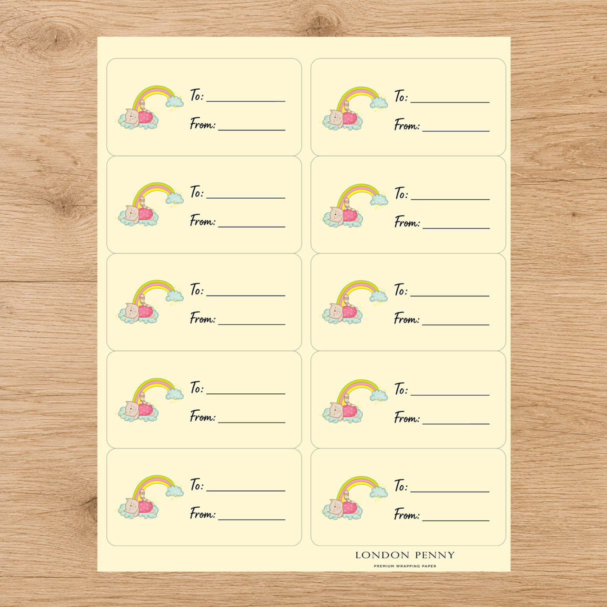 Rainbow Cat Nap Gift Tag Sticker Sheet