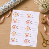 Retro Birthday Cake Gift Tag Sticker Sheet